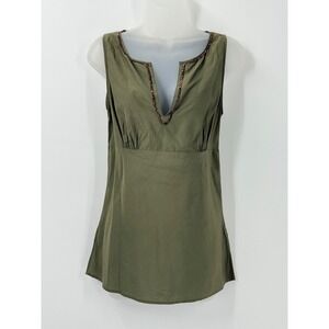 NY & Co Silk Cotton Beaded Split Neck Sleeveless Top sz 8 Boho vacation resort